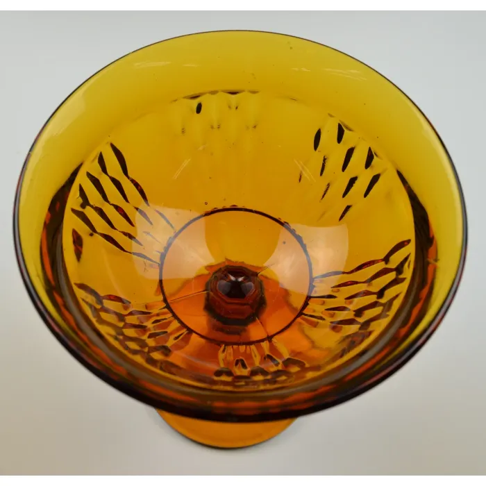 Vintage Amber Glass Compote - 7" Tall