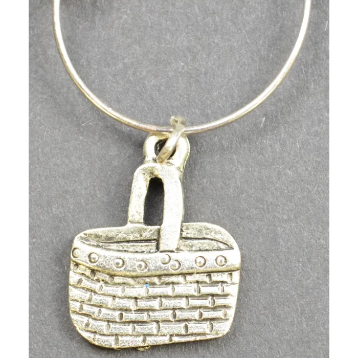 Silver Toned Single Handle Basket Charm - Orange & Clear Beads