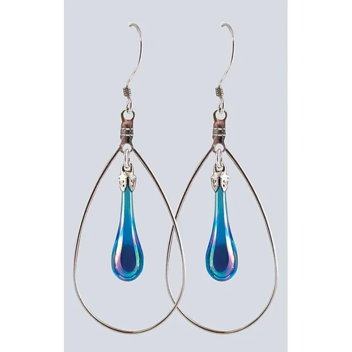 Fenton Art Glass - Hoop Style Teardrop Earrings - Bright Aqua Iridized