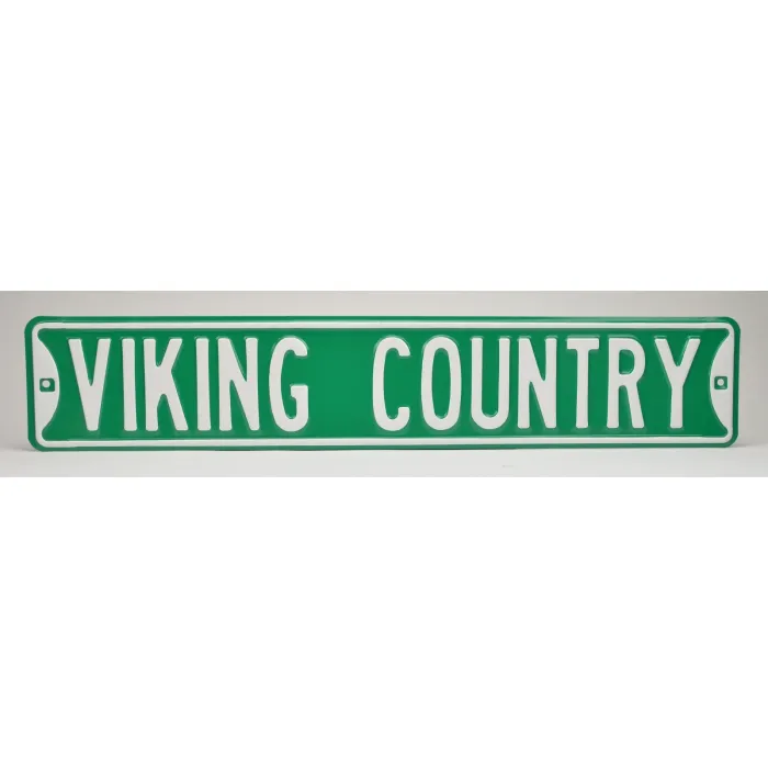 Viking Country Green & White Metal Street Sign