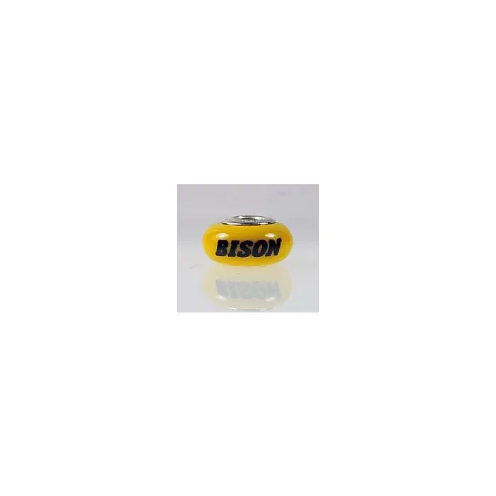 Fenton Yellow Glass Collegiate Bead - North Dakota State - Sterling Silver Lined