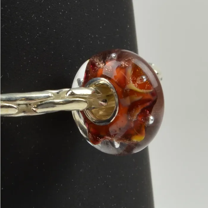 Fenton Art Glass Artisan Crafted Bead - Canyon Sunrise - Sterling Silver Lined