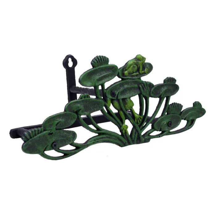 Garden Hose Holder - Frogs On Lily Pads - Cast Iron - 13.75" Long