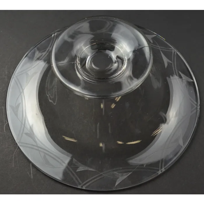 Clear Etched Glass Footed Bowl - 10" Round