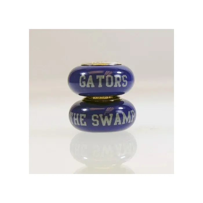 Fenton Blue Glass Collegiate Bead - Florida Gators - Sterling Silver Lined