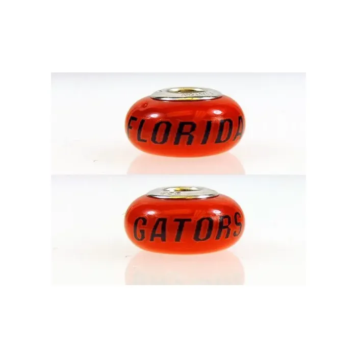 Fenton Orange Glass Collegiate Bead - Florida Gators - Sterling Silver Lined