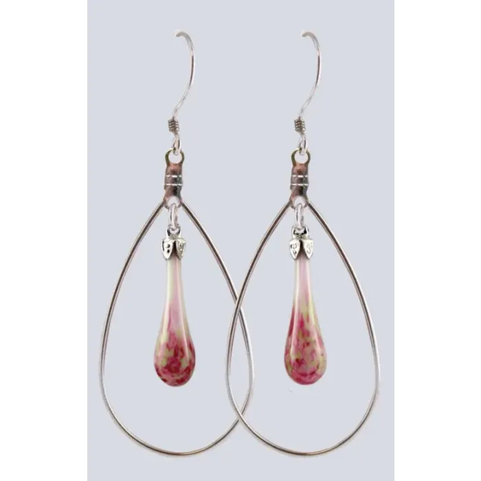 Fenton Art Glass - Hoop Style Teardrop Earrings - Sweet Pea