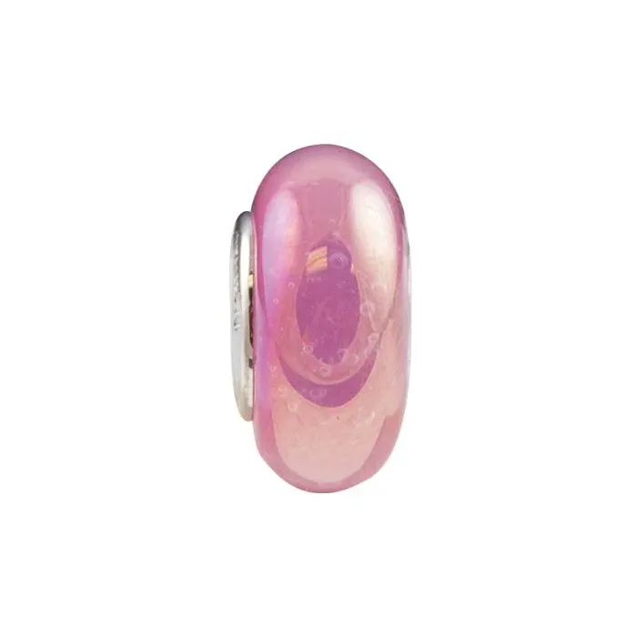 Fenton Art Glass Artisan Crafted Bead - Pink Carnival - Sterling Silver Lined