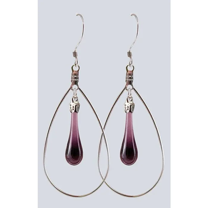 Fenton Art Glass - Hoop Style Teardrop Earrings - Amethyst