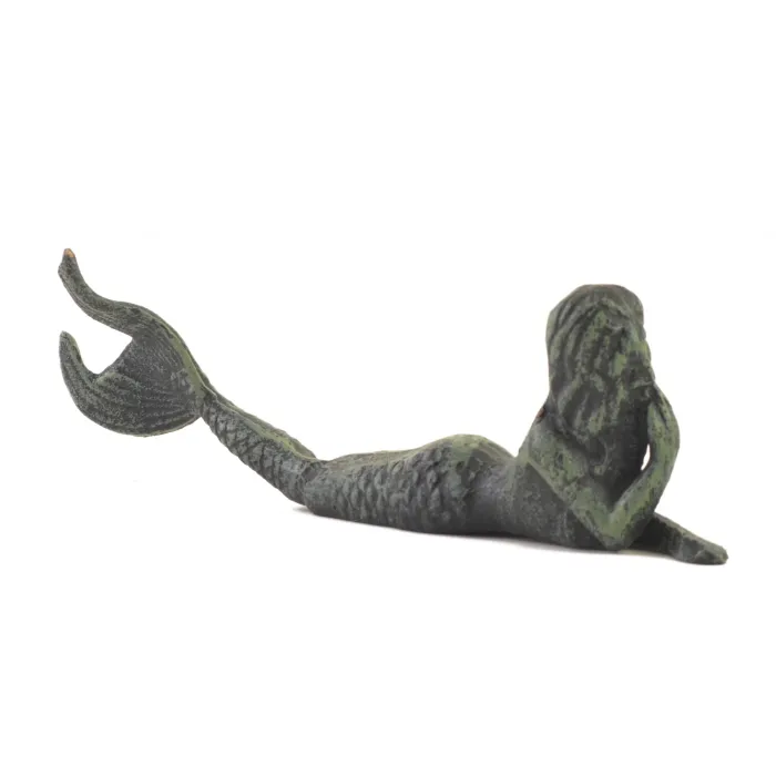 Cast Iron Laying Mermaid Figure - Verdigris - 9.75" Long
