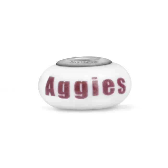 Fenton Milk Glass Collegiate Bead - Texas A & M - Sterling Silver Lined