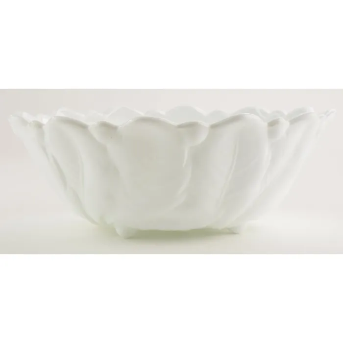 Indiana Glass - Wild Rose Milk Glass Pattern - Round Footed Bowl - 9" Round