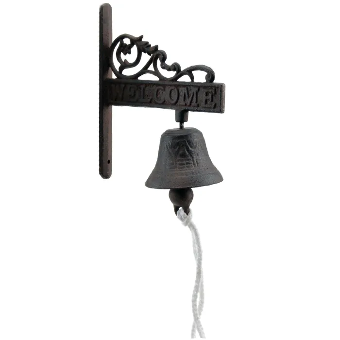 Cast Iron Dinner Bell - Flower Vine Welcome - Distressed Brown