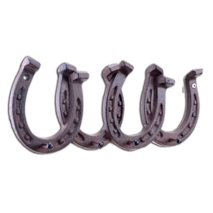 Cast Iron Wall Hook Rack - Horseshoes - 4 Hooks - 11.75" Wide