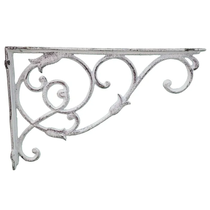 Cast Iron Wall Shelf Bracket - Ornate Vine - Distressed White - 13.5" Deep