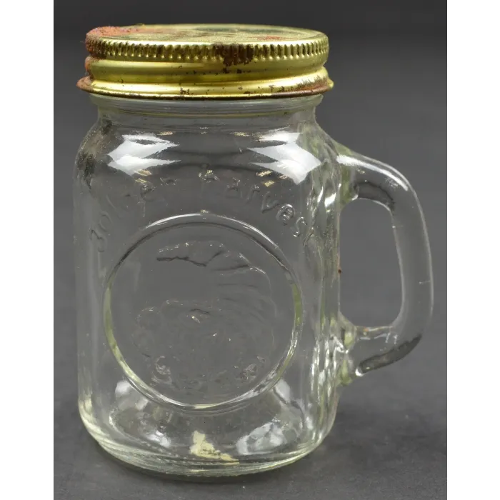Vintage Clear Glass Golden Harvest Cornucopia Salt Shaker With Metal Lid
