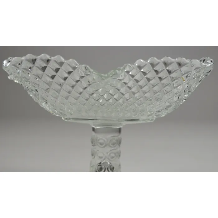 Clear Glass Centerpiece - Diamond Hobnail Pattern - 7" Tall