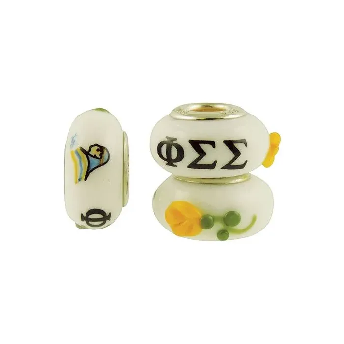 Fenton Art Glass Artisan Crafted Bead - Phi Sigma Sigma - Sterling Silver Lined