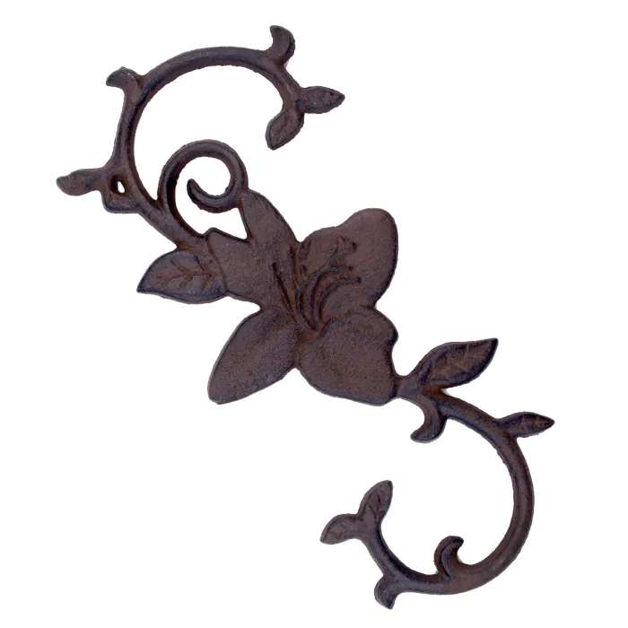Cast Iron S Style Plant Hook - Blooming Flower - 11.5" Long