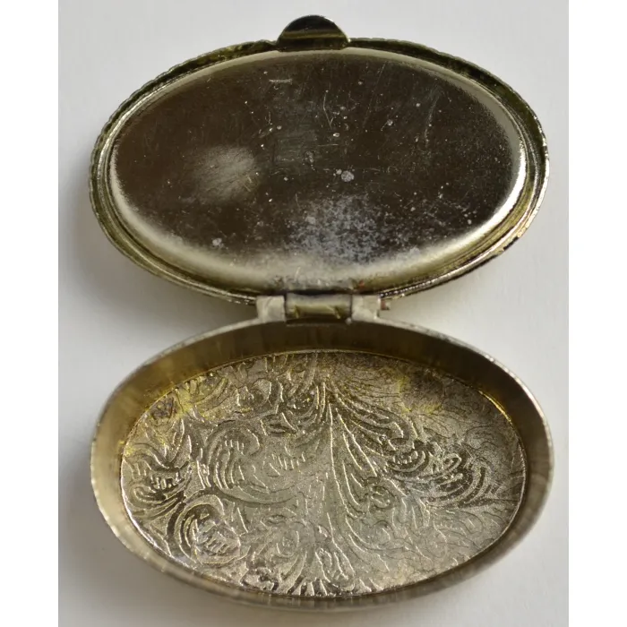 Jade Top & Metal Base Trinket Box - Hand Painted Floral Pattern