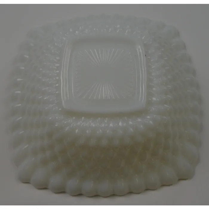 Vintage Diamond Quilted Milk Glass Square Bowl - 6.5" Wide