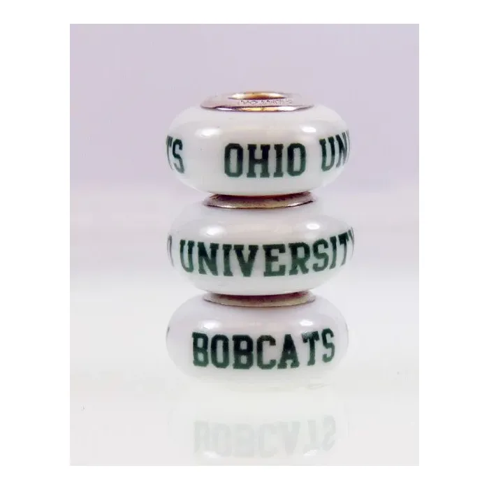 Fenton Milk Glass Collegiate Bead - Ohio University - Sterling Silver Lined