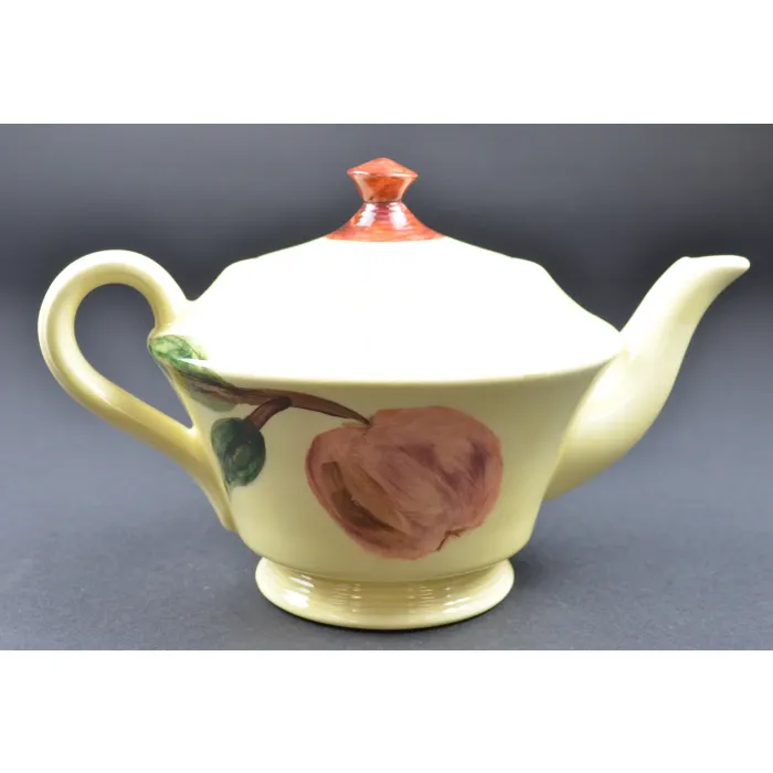 Hand Painted Pottery Fruit Pattern Lidded Teapot - 6" Tall
