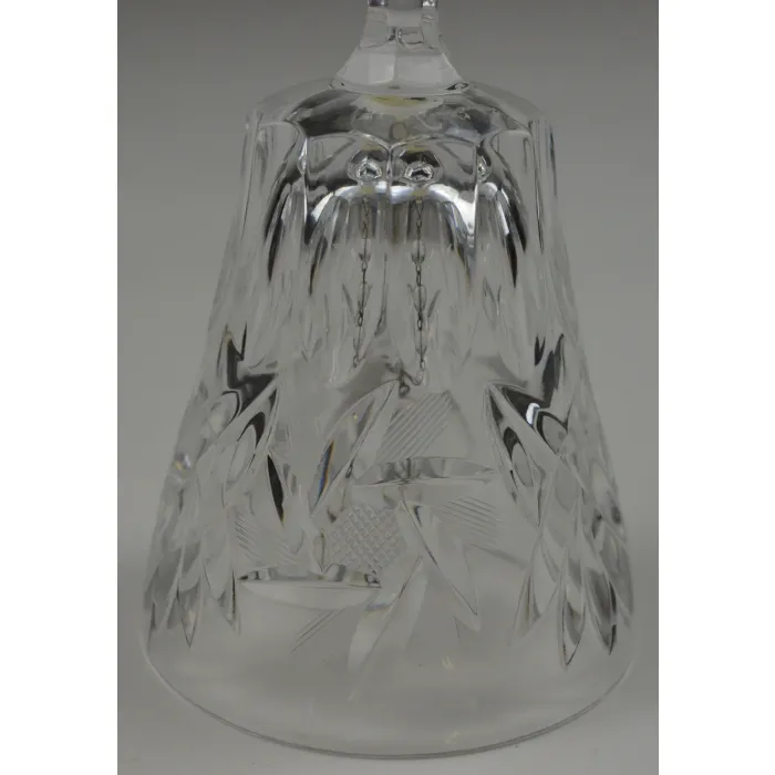 Clear Cut Glass Etched Bell - 7.25" Tall