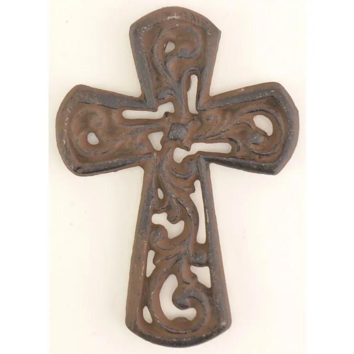 Cast Iron Cross Wall Hanging - Antiqued Rust Color - 5.5" Tall