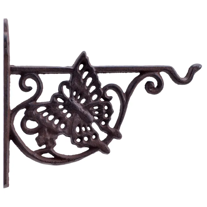 Decorative Cast Iron Plant Hanger Flower Basket Hook - Butterfly - 7.75" Deep