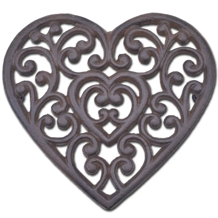 Decorative Cast Iron Trivet - Ornate Heart - 8" Wide