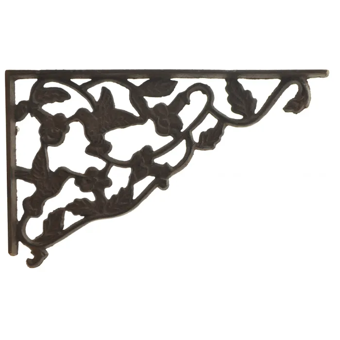 Decorative Wall Shelf Bracket - Hummingbird & Vine - Rust Brown Cast Iron 11.75"