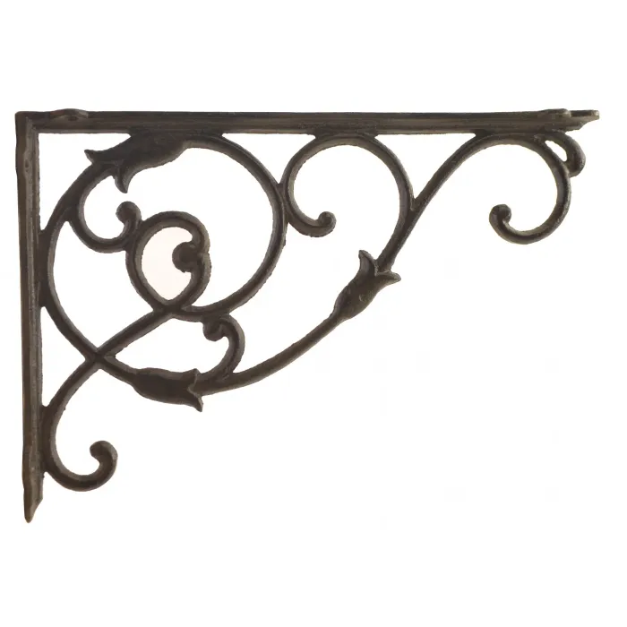 Decorative Cast Iron Wall Shelf Bracket - Ornate Vine - Rust Brown - 13.5" Deep-Brown