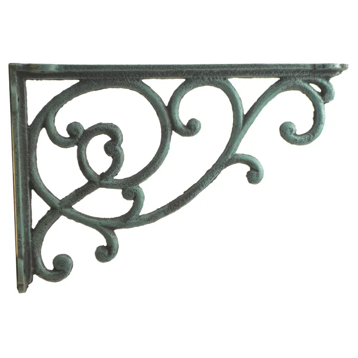 Decorative Wall Shelf Bracket - Ornate Vine - Verdigris Cast Iron - 12.375" Deep