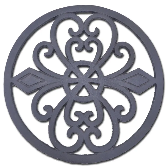 Decorative Round Cast Iron Trivet - Ornate Heart Design - 8" Wide