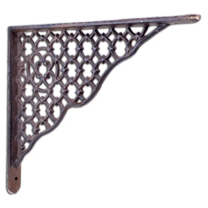 Decorative Shelf Bracket - Ornate Lattice - Rust Brown Cast Iron - 11.625"