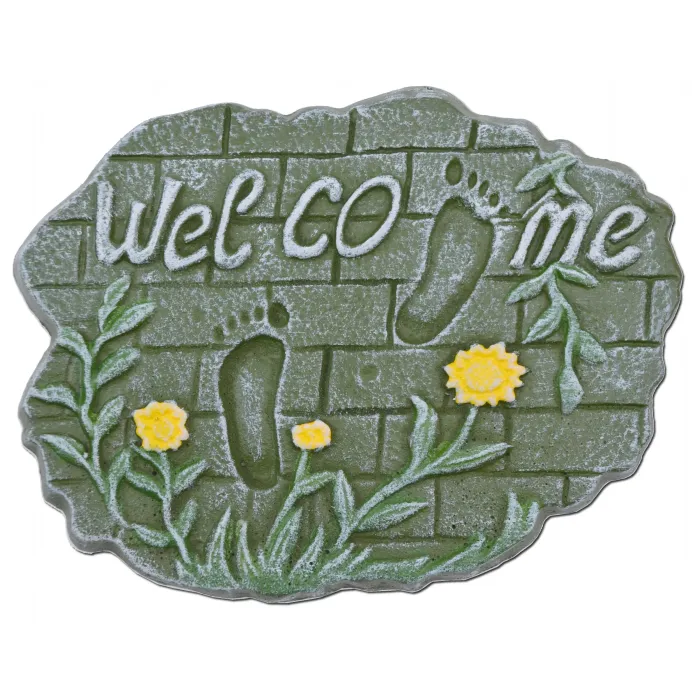 Decorative Welcome Stepping Stone - Footprints On Brick - Cast Iron 10.75"