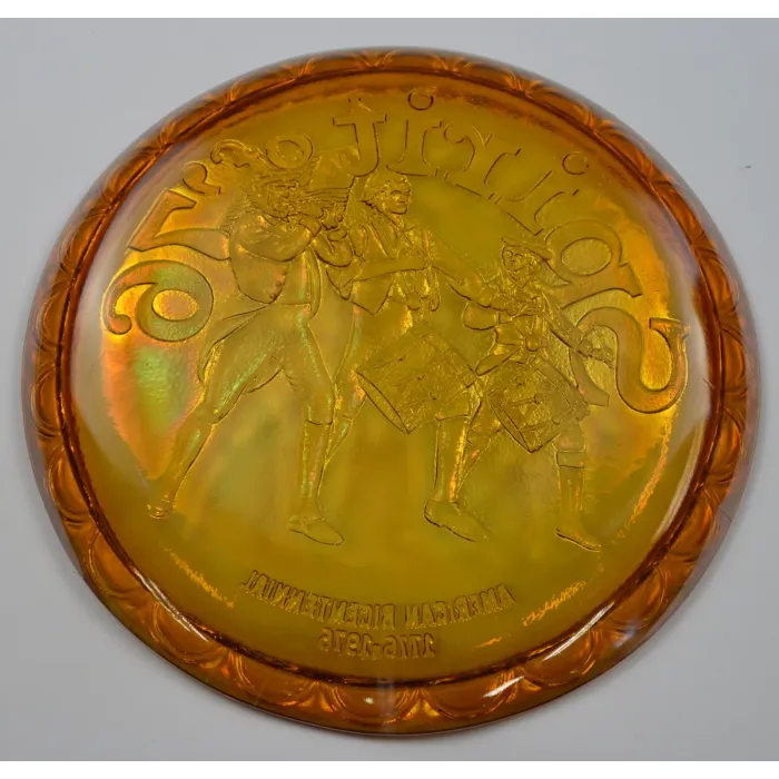 Indiana Glass Plate - American Bicentennial Amber Carnival - Spirit Of '76
