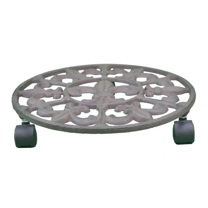 Decorative Cast Iron Planter Caddy - Fleur De Lis - 11.25" Wide