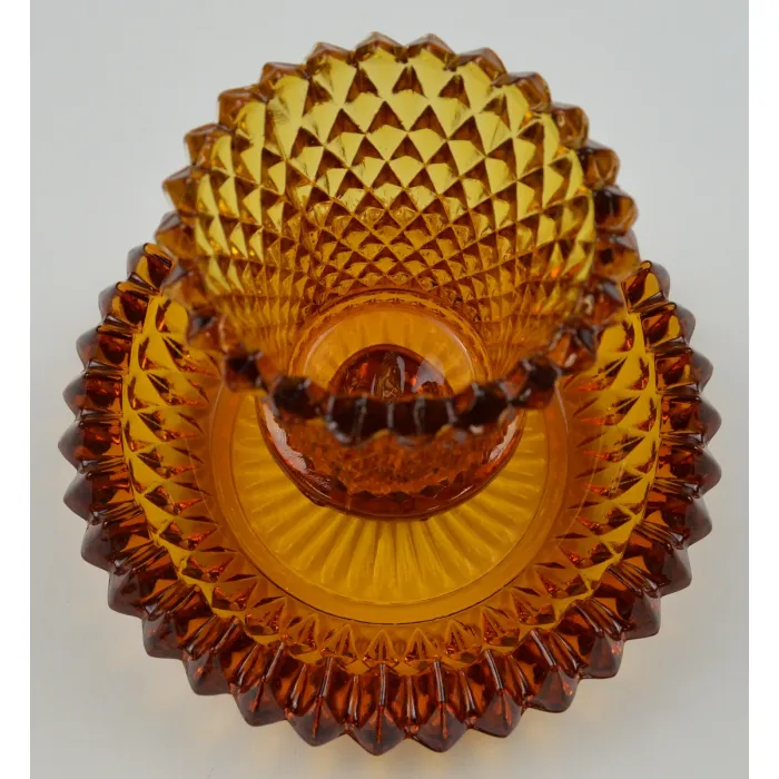 Indiana Glass Diamond Point Amber Candle Votive