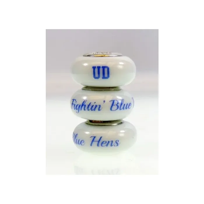 Fenton Milk Glass Collegiate Bead - Delaware - Sterling Silver Lined