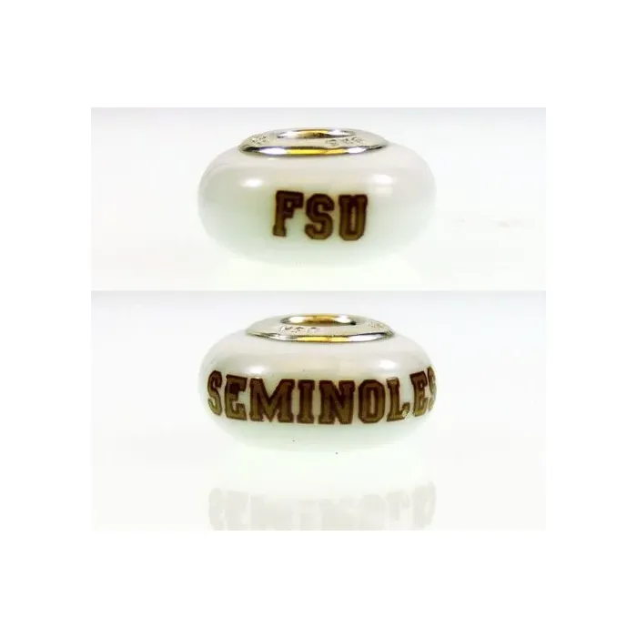 Fenton Milk Glass Collegiate Bead - Florida State - Sterling Silver Lined