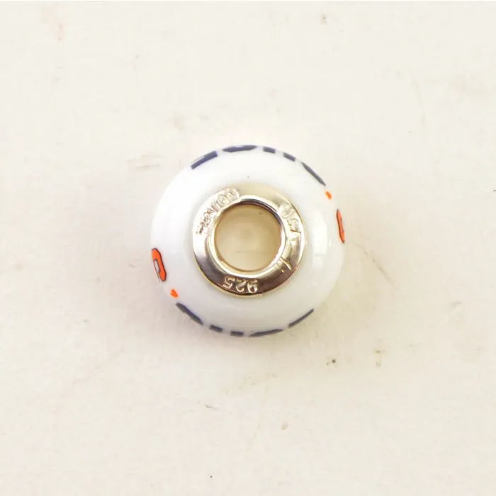 Fenton Milk Glass Collegiate Bead - Syracuse - Sterling Silver Lined