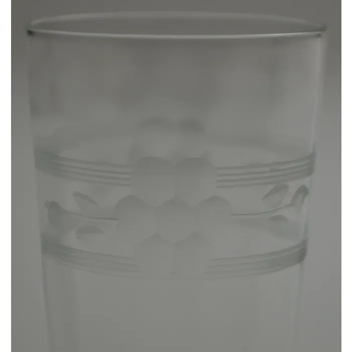 Clear Juice Glass - Etched Band & Floral Pattern - 3.625" Tall