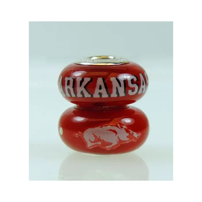 Fenton Red Glass Collegiate Bead - Arkansas - Sterling Silver Lined