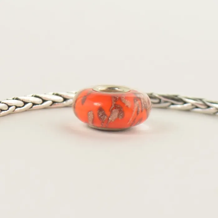 Fenton Art Glass Bead - Pumpkin Frost - Sterling Silver Lined