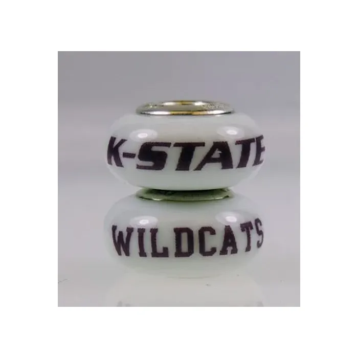 Fenton Milk Glass Collegiate Bead - Kansas State Wildcats - Sterling Silver Line
