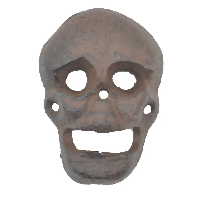 Wall Mount Bottle Opener - Skull - Distressed Brown Cast Iron - 3.75" Tall