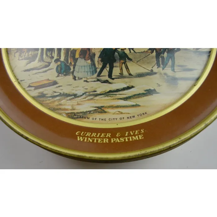 Currier & Ives Winter Pastime Decorative Tin - 9.875" Wide