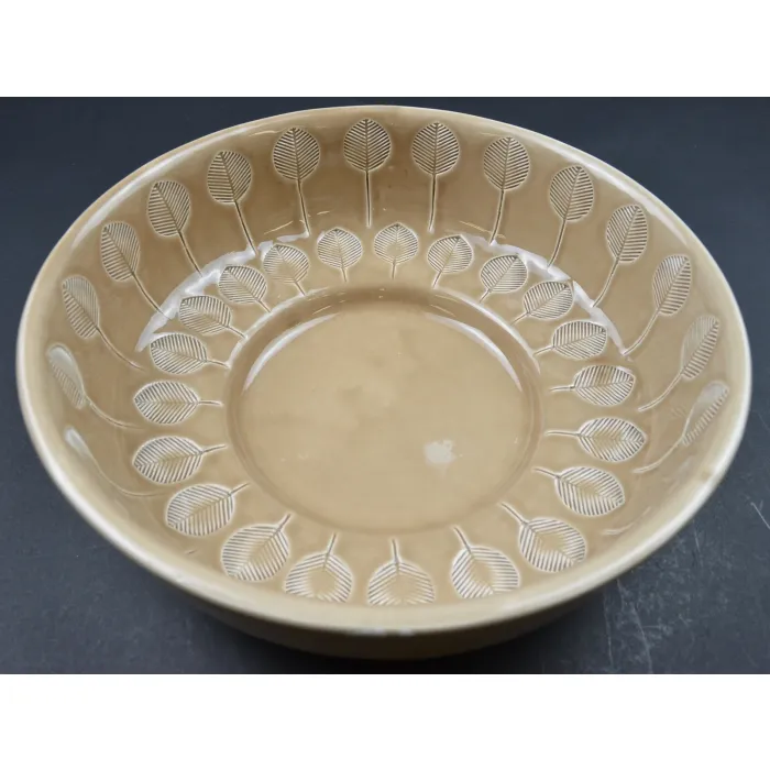 Tan Leaf Pattern Footed Bowl - 11" Round